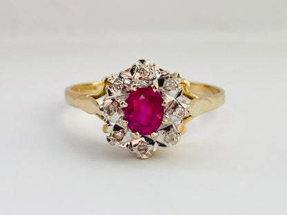 Vintage 9ct Gold Ruby & Diamond Ring