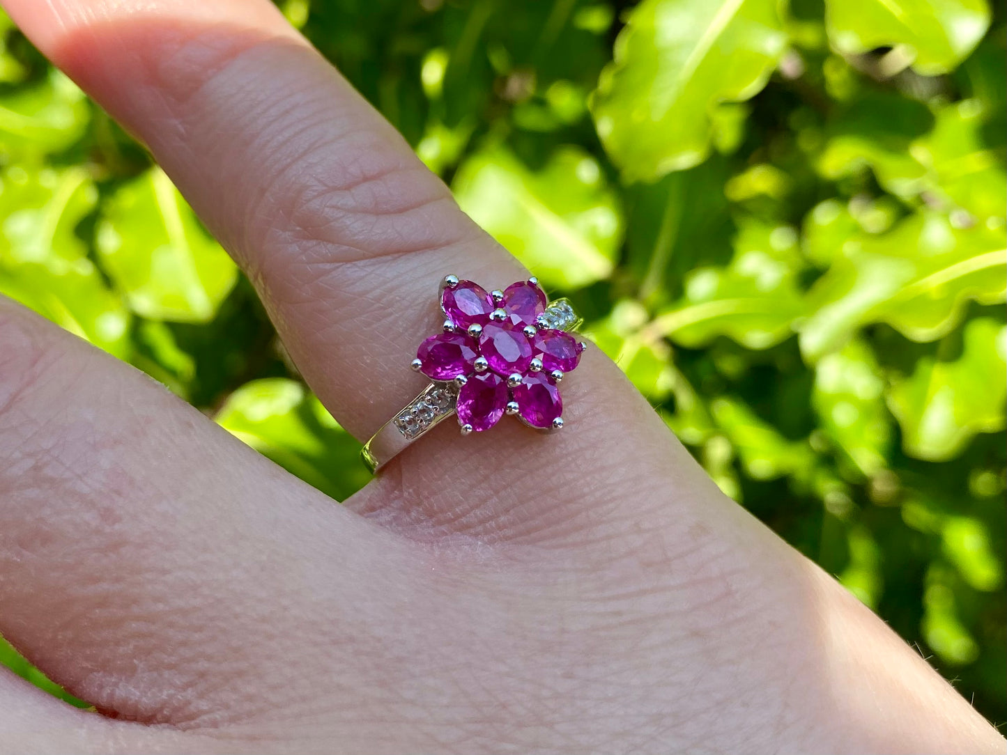 9ct Gold Pink Ruby & Zircon Ring