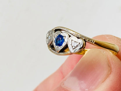 Antique 18ct Gold Sapphire & Diamond Heart Ring