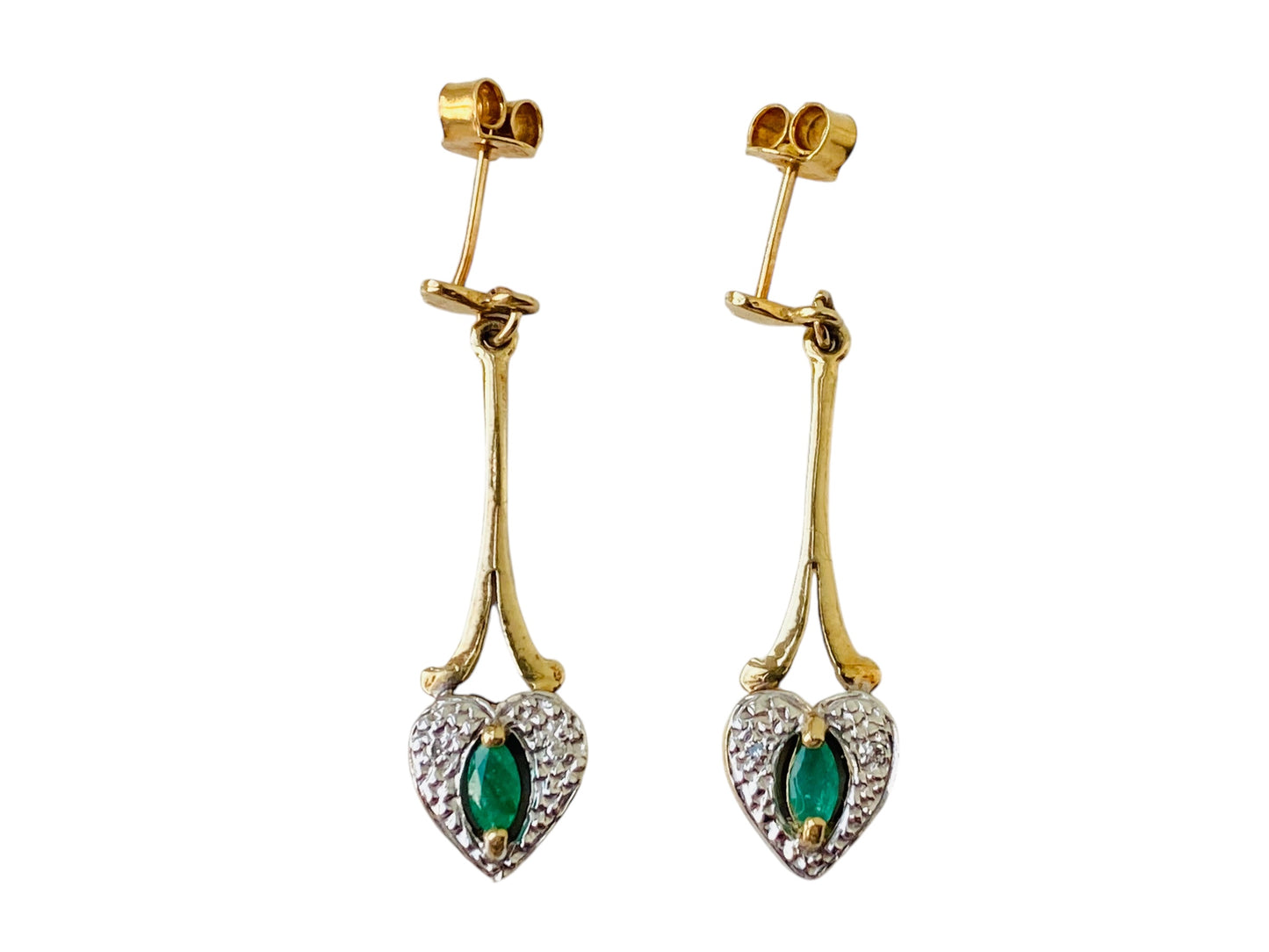 9ct Gold Emerald & Diamond Drop Earrings