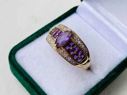 9ct Gold Amethyst & Diamond Ring