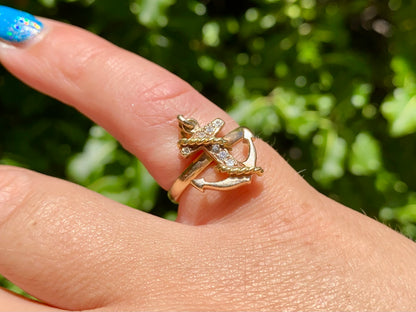 Vintage 9ct Gold Diamond Anchor Ring