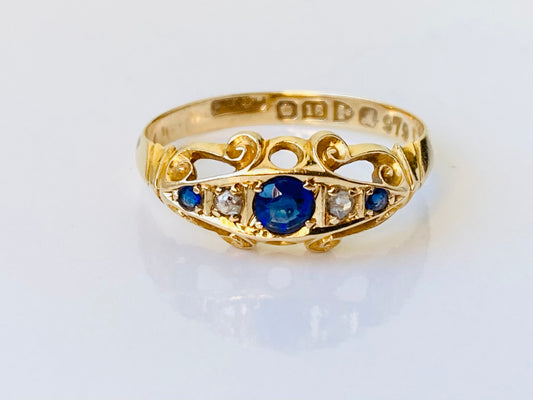 Antique Edwardian 18ct Gold Sapphire & Diamond Ring