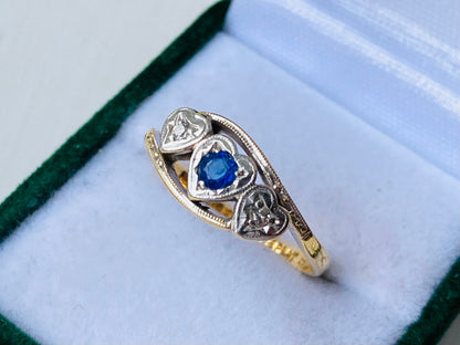 Antique 18ct Gold Sapphire & Diamond Heart Ring