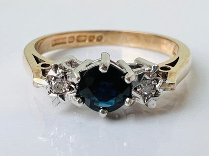 Vintage 9ct Gold Sapphire & Diamond Ring