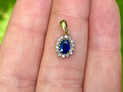 9ct Gold Sapphire & Diamond Pendant