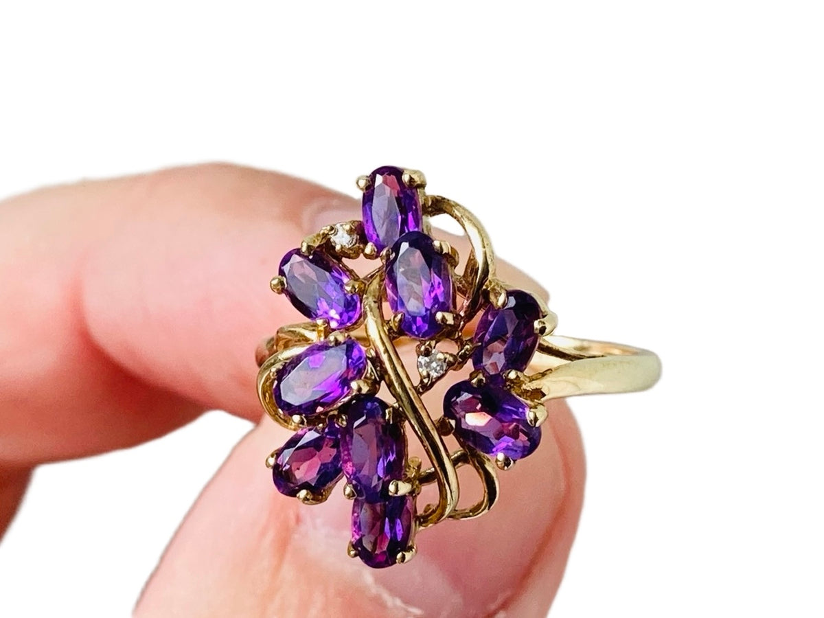 9ct Gold Amethyst & Diamond Ring