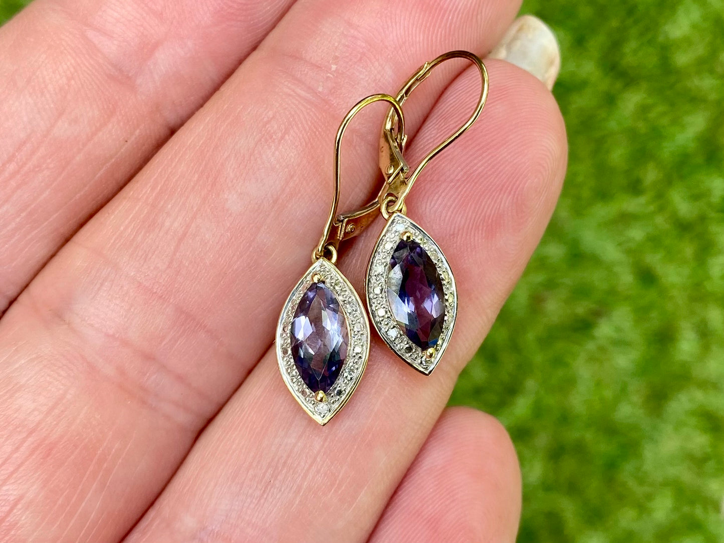 9ct Gold Iolite & Diamond Earrings