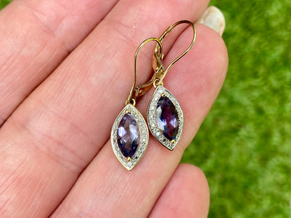 9ct Gold Iolite & Diamond Earrings