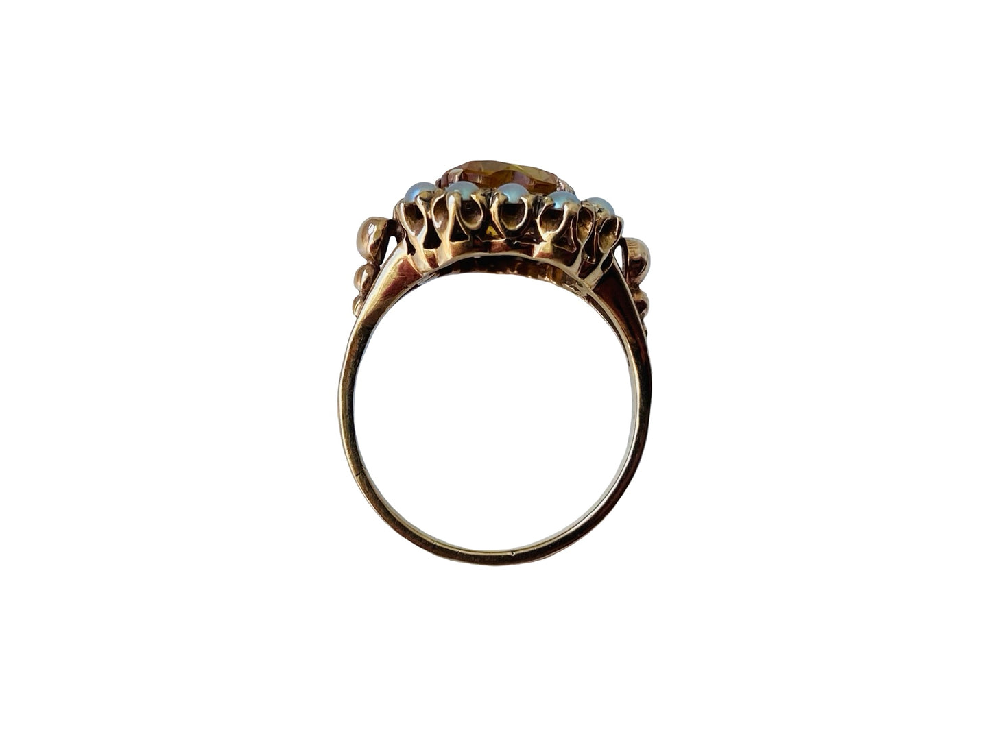 Vintage 9ct Gold Citrine & Pearl Heart Ring