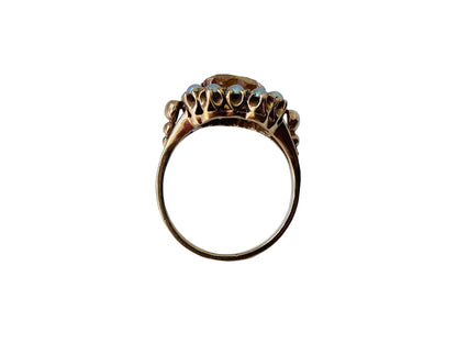 Vintage 9ct Gold Citrine & Pearl Heart Ring