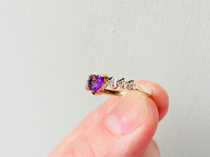 9ct Gold Amethyst & Diamond Heart Ring