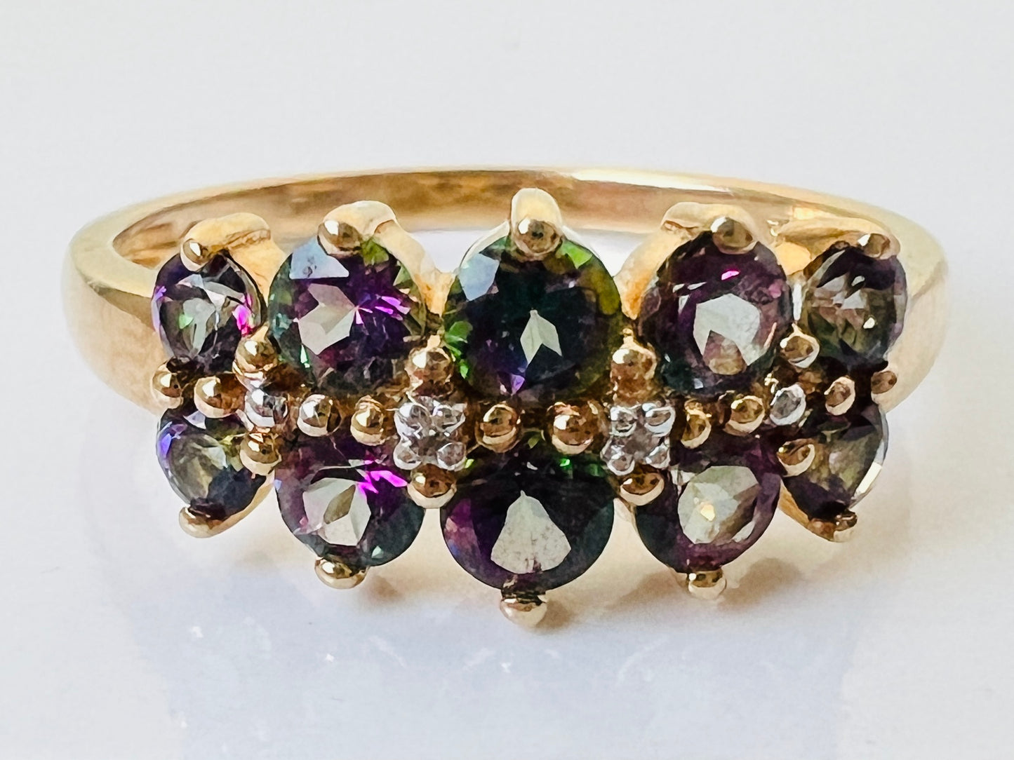 9ct Gold Mystic Topaz & Diamond Ring