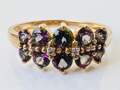 9ct Gold Mystic Topaz & Diamond Ring