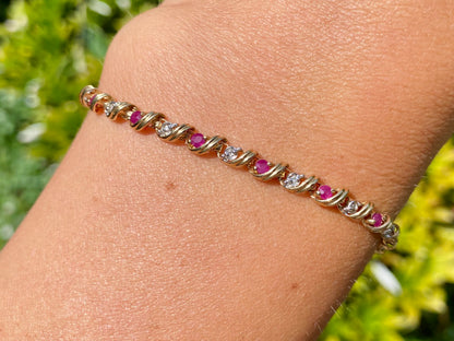 9ct Gold Ruby & Diamond Bracelet
