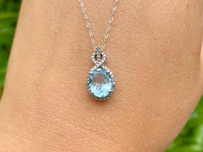 10ct Gold Aquamarine & Diamond Pendant with Necklace