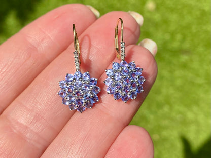9ct Gold Tanzanite & Diamond Earrings