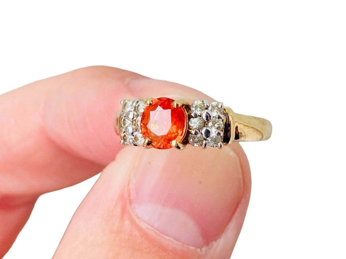 9ct Gold Orange & White Sapphire Ring