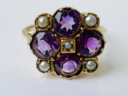 Vintage 9ct Gold Amethyst & Pearl Ring
