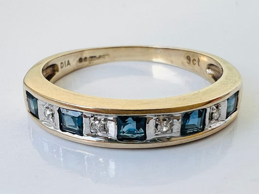 Vintage 9ct Gold Sapphire & Diamond Ring