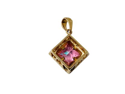 9ct Gold Synthetic Pink Sapphire & Diamond Pendant