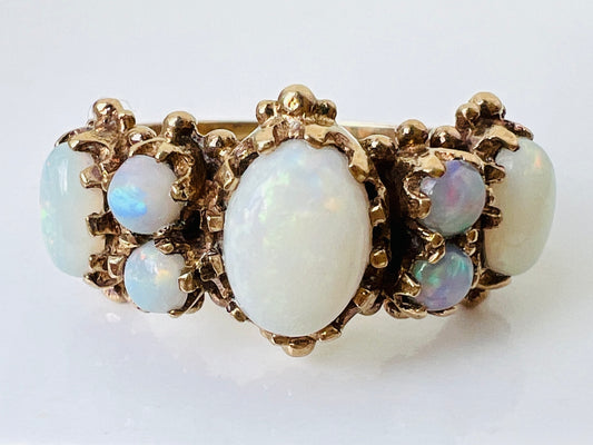 Vintage 9ct Gold Opal & Diamond Ring