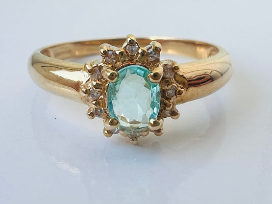 18ct Gold Green  Paraibia Tourmaline & Diamond Ring