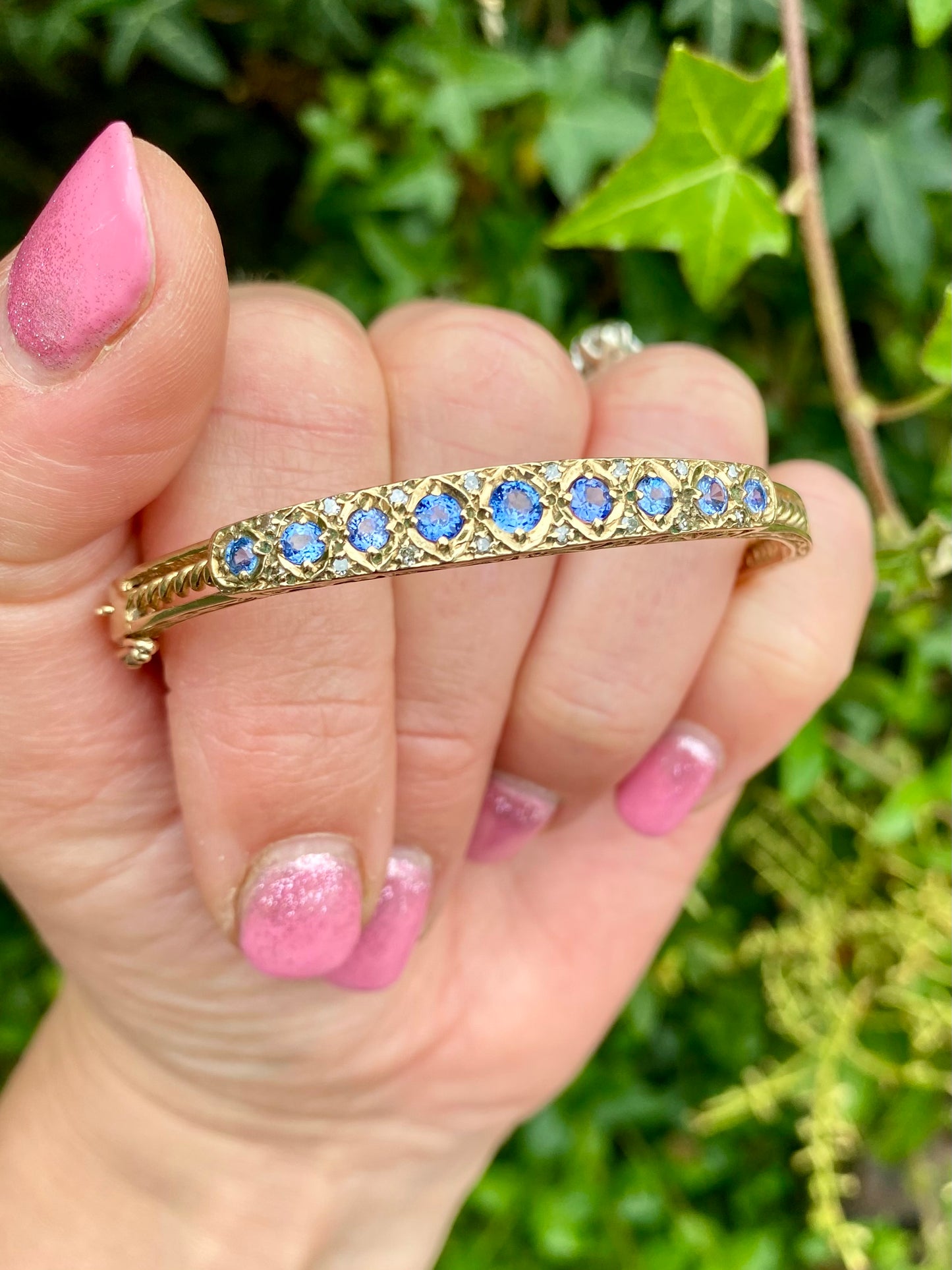 9ct Gold Sapphire & Diamond Bangle