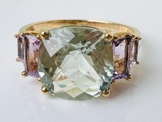 9ct Gold Green & Purple Amethyst Ring