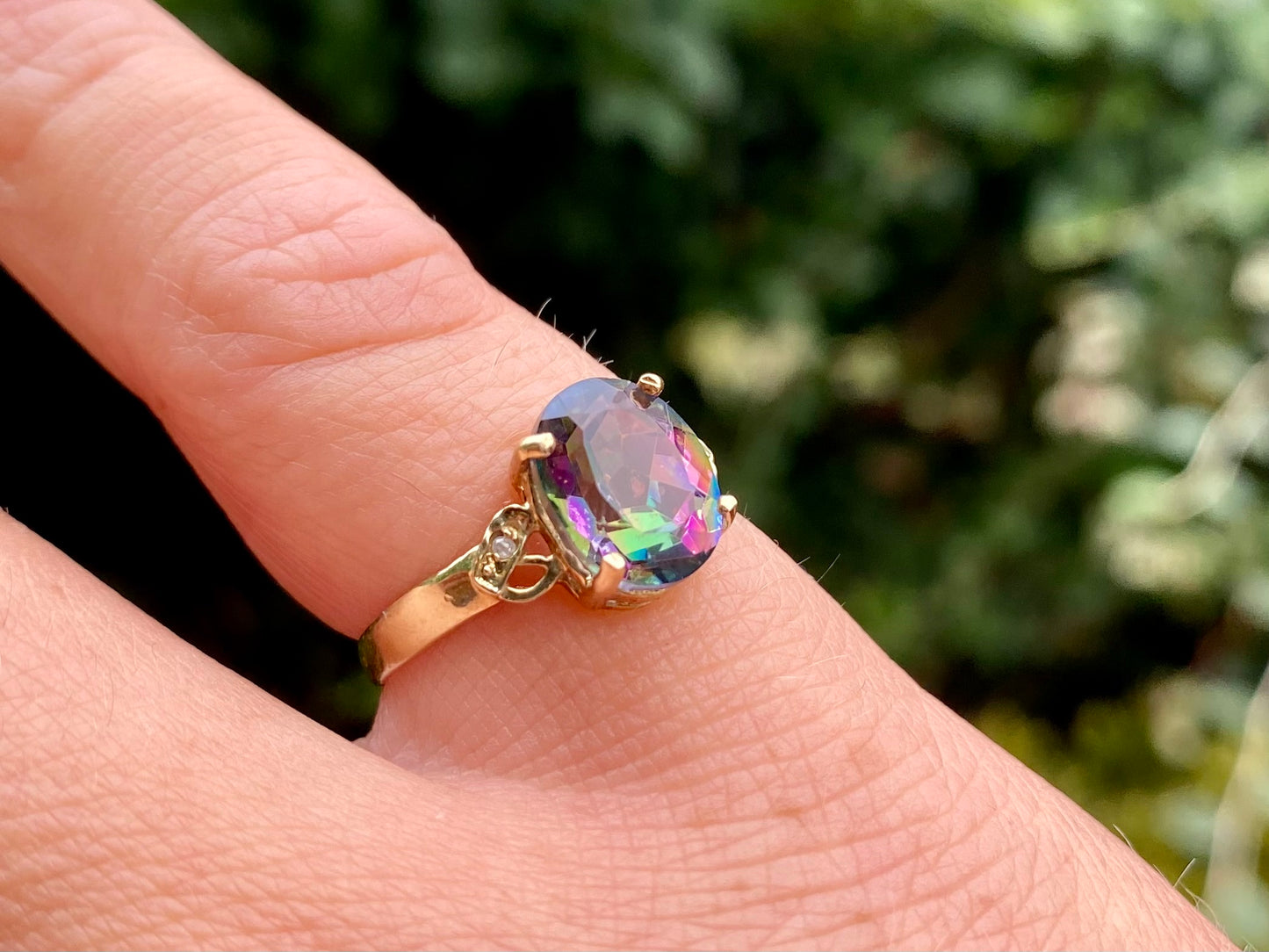 9ct Gold Mystic Topaz & Diamond Ring