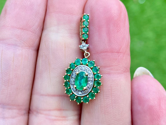 9ct Gold Emerald & Diamond Pendant