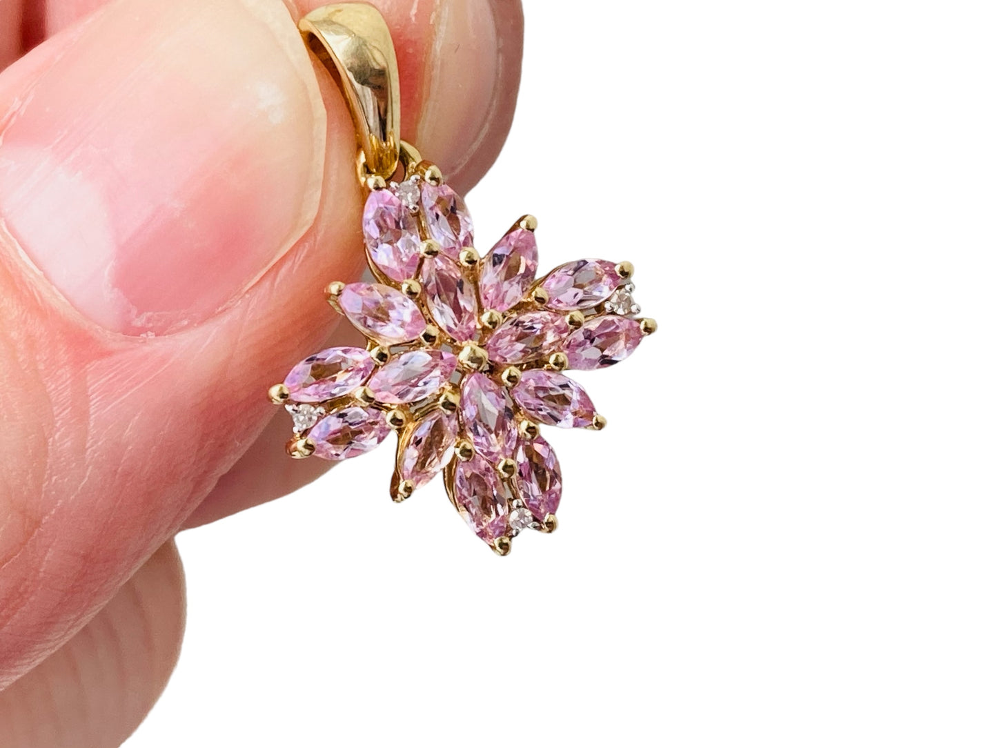 9ct Gold Pink Topaz & Diamond Pendant