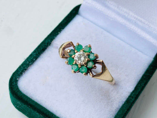 Vintage 9ct Gold Emerald & Diamond Ring