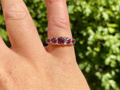Vintage 9ct Gold Rhodolite Garnet & Diamond Ring