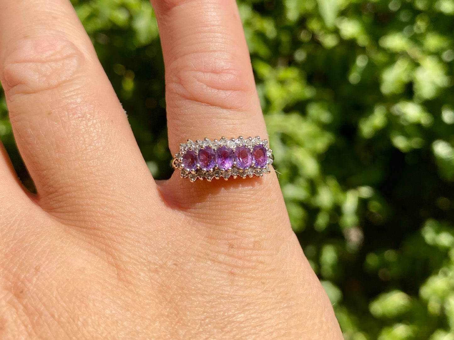 Vintage 9ct Gold Amethyst & Diamond Ring