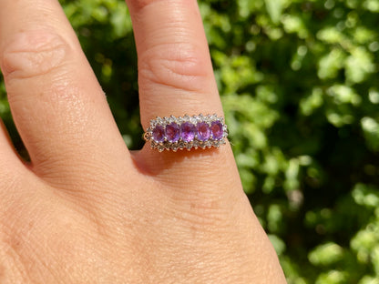Vintage 9ct Gold Amethyst & Diamond Ring