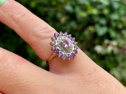 Vintage 9ct Gold Amethyst & Diamond Ring