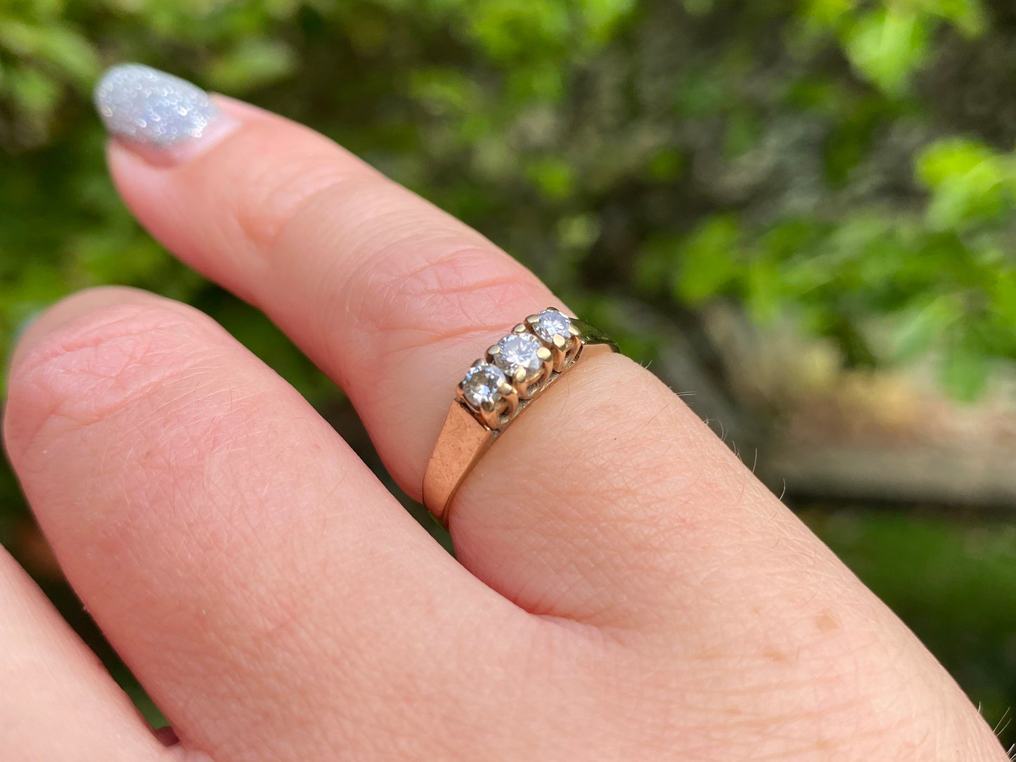 Vintage 9ct Gold Diamond Three Stone Ring