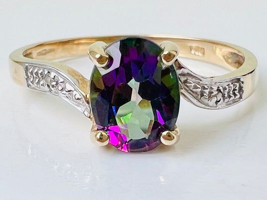 9ct Gold Mystic Topaz & Diamond Ring