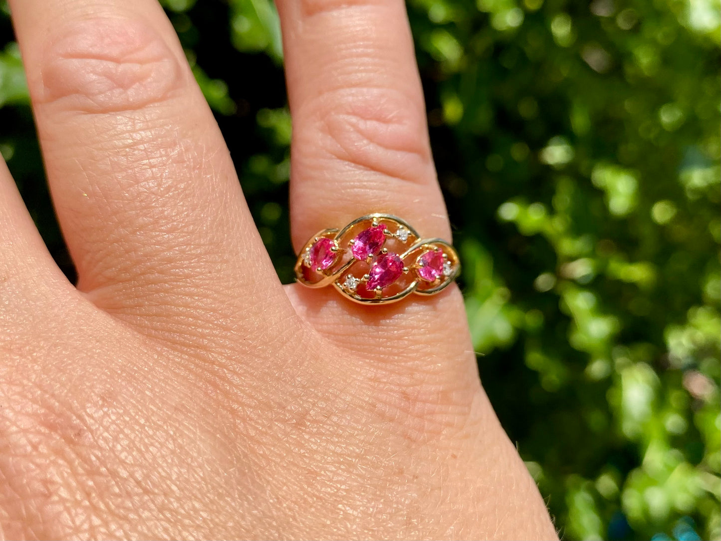 9ct Gold Pink Topaz & Diamond Ring