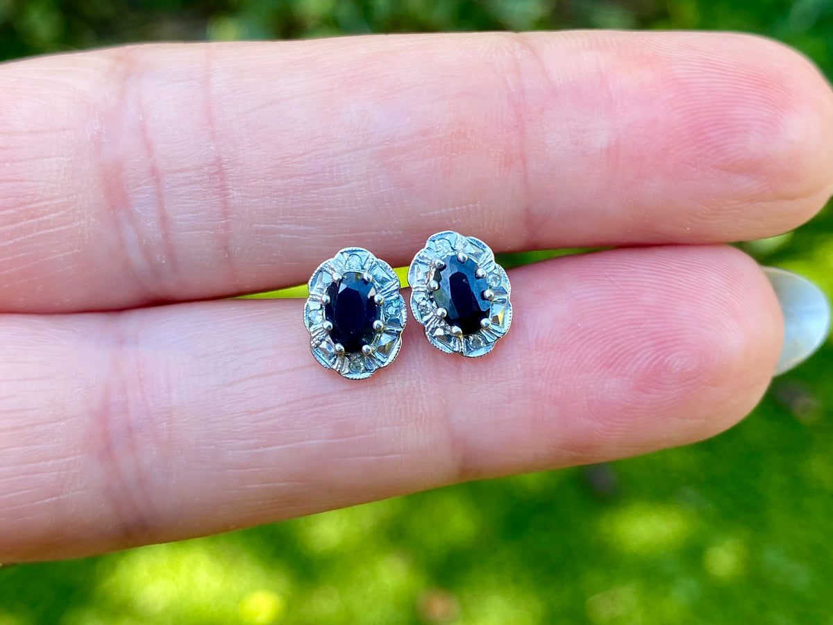 Vintage 9ct Gold Sapphire & Diamond Earrings
