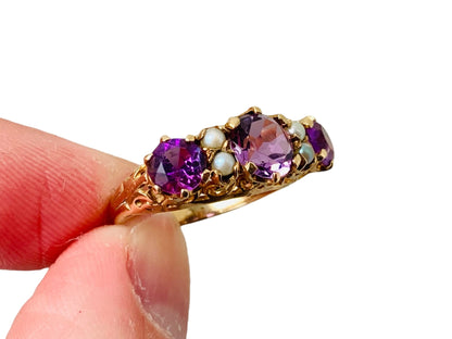 Vintage 9ct Gold Amethyst & Pearl Ring