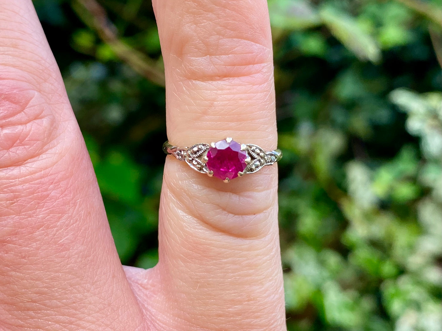 Antique 9ct Gold Pink Ruby Ring