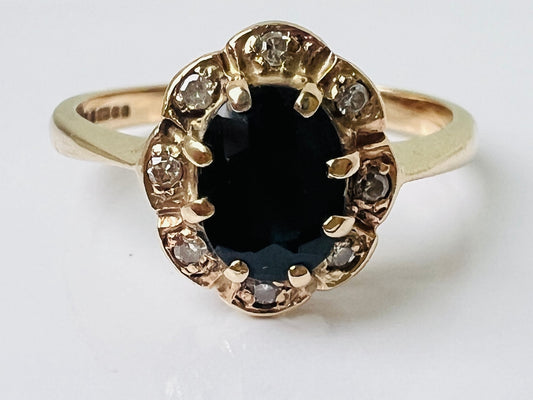 Vintage 9ct Gold Sapphire & Diamond Ring