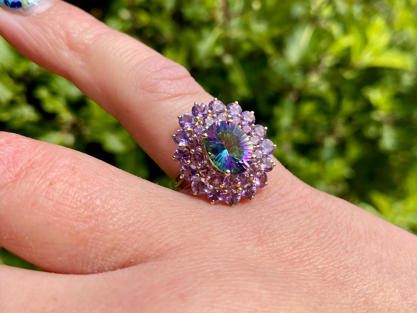 9ct Gold Mystic Topaz & Amethyst Ring