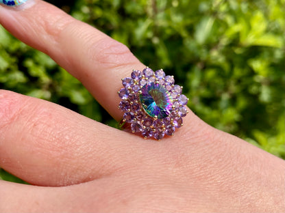 9ct Gold Mystic Topaz & Amethyst Ring