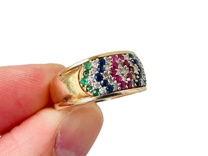 Vintage 9ct Gold Multi-Gemstone Ring