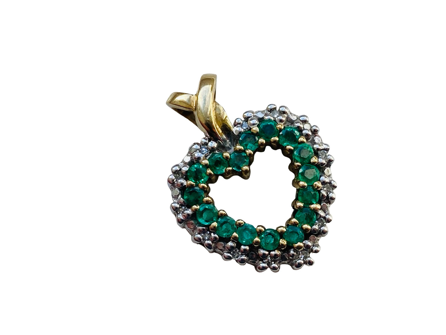 9ct Gold Emerald & Diamond Heart Pendant