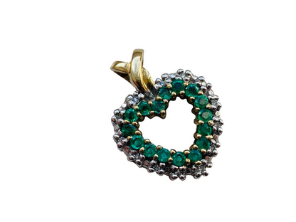 9ct Gold Emerald & Diamond Heart Pendant
