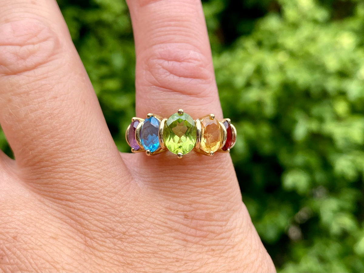 Vintage 9ct Gold Multi-Gemstone Ring